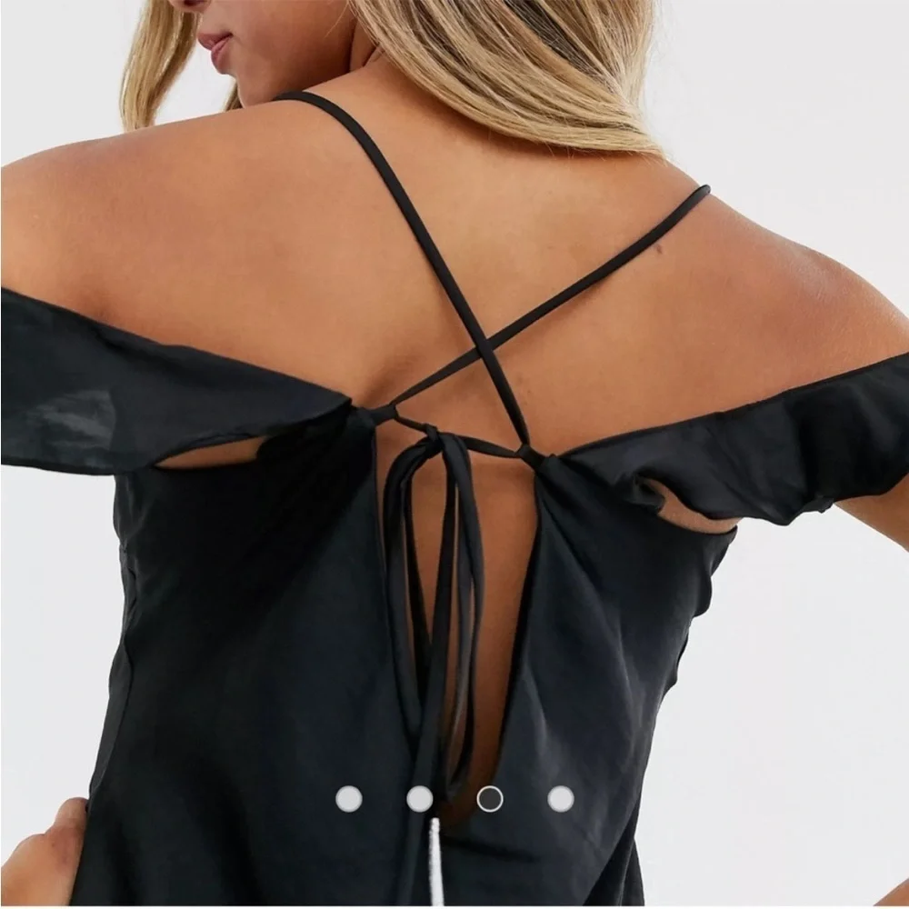 Free People Black Satin Ruffled Mini Dress Size Large L